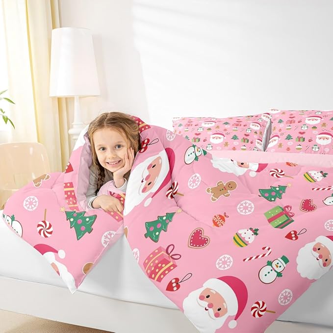 Feelyou Santa Claus Kids Comforter Set King Size Christmas Decor Bedding Set New Year Gift Duvet Quilt for Kids Boys Girls Bedroom Merry Christmas Decor Microfiber Ultra Soft Breathable