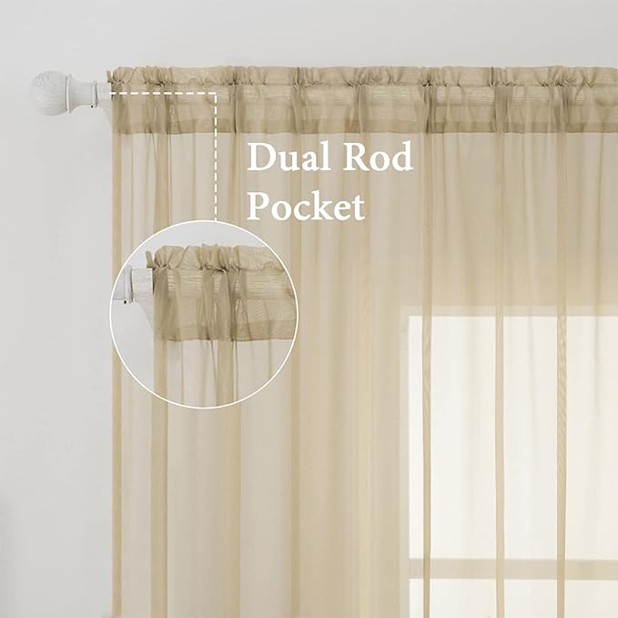 MIULEE 2 Panels Solid Color Sheer Window Curtains Elegant Window Voile Panels/Drapes/Treatment for Bedroom Living Room (54 X 102 Inches Beige)