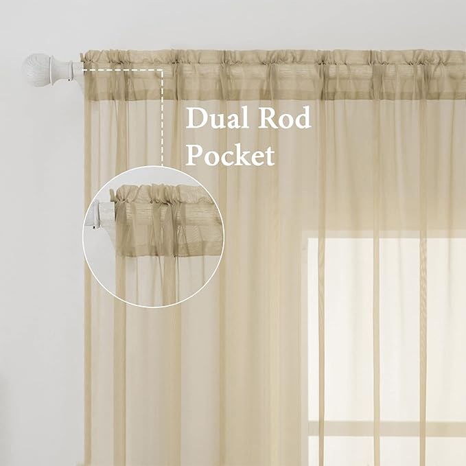 MIULEE Beige Window Sheer Curtains for Bedroom Living Room Solid Elegant Net Drapes 2 Panels Width 38 x Length 84 Inches