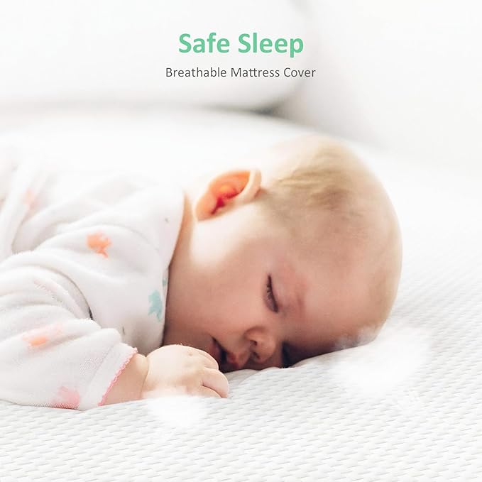 Crib Mattress, Dual Sided Comfort Memory Foam Toddler Bed Mattress, Triple-Layer Breathable Premium Baby Mattress for Infant and Toddler w/Removable Outer Cover - White&Green