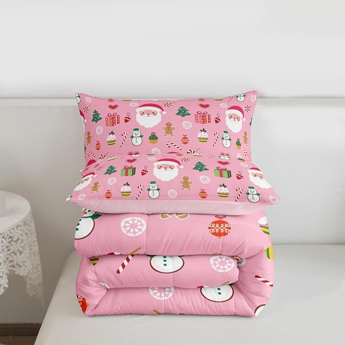 Feelyou Santa Claus Kids Comforter Set Full Size Christmas Decor Bedding Set New Year Gift Duvet Quilt for Kids Boys Girls Bedroom Merry Christmas Decor Microfiber Ultra Soft Breathable