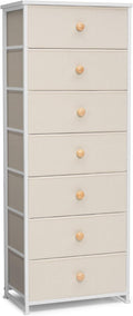 Crestlive Products Tall Dresser, 7-Drawer Fabric Storage Tower, Chests of Drawers - Vertical Organizer Unit for Bedroom, Hallway, Entryway, Nursery, Closets - Steel Frame, Wood Top & Handles (Beige)