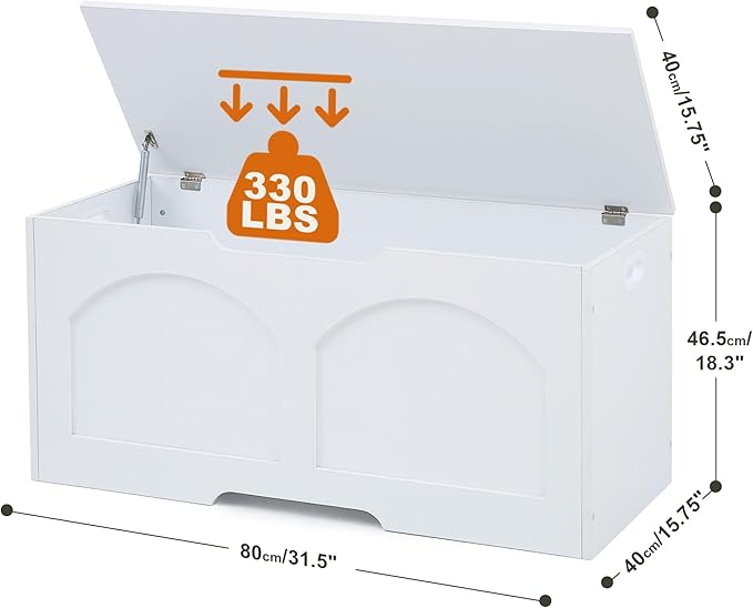 Storage Chest, Wooden Storage Bench Trunk, Upgraded Safety Lift Support Hinge, Large Entryway Bench Box, 31.5" x 15.7" x 18.3" Storage Box Chest Organizer Bench, White