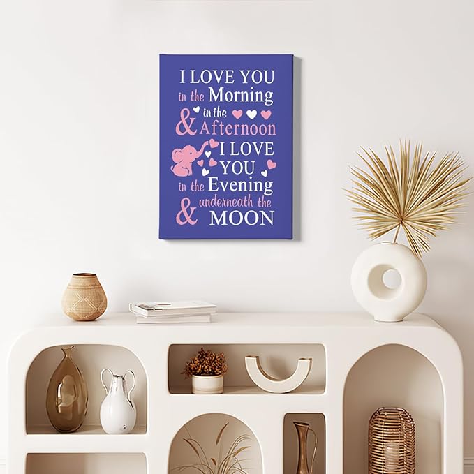 HIWX Baby Elephant Nursery Decor - I Love You In The Morning Sign Framed Canvas Painting Wall Art Decor For Room Bedroom 11x14 (Deep Purple)