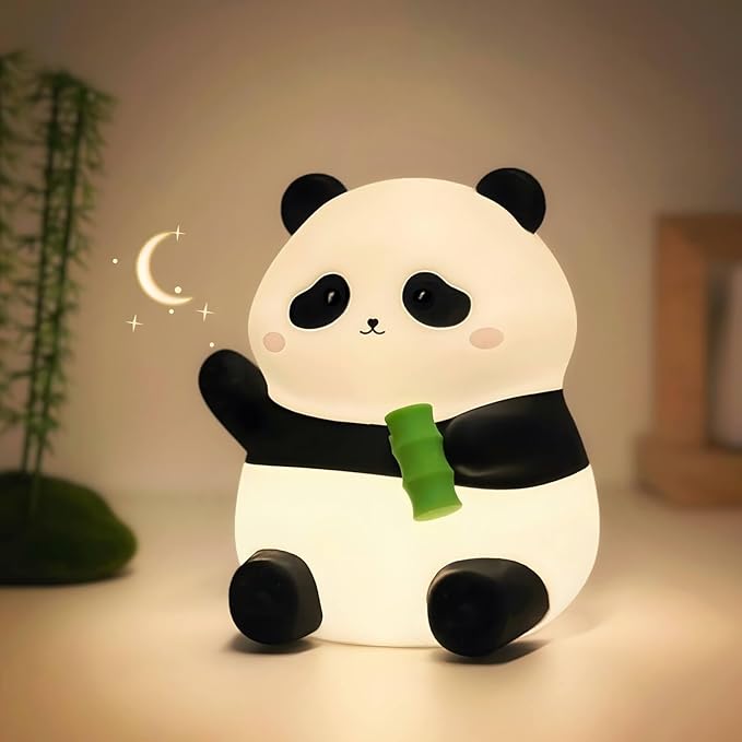 Panda Night Light, Cute Panda Lamp, Rechargeable Dimmable Silicone Nightlight with Timer, Squishy LED Animal Night Lamp, Kawaii Room Desk Decor Baby Night Light for Bedroom Kids Room