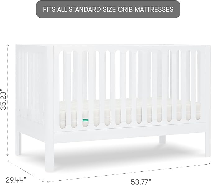 Newton Baby Galileo Standard Crib, Solid Beech Wood in White Color, 3-in-1 Convertible Crib with Toddler Bed Conversion Kit, Ultra-Safe Non-Toxic Finish