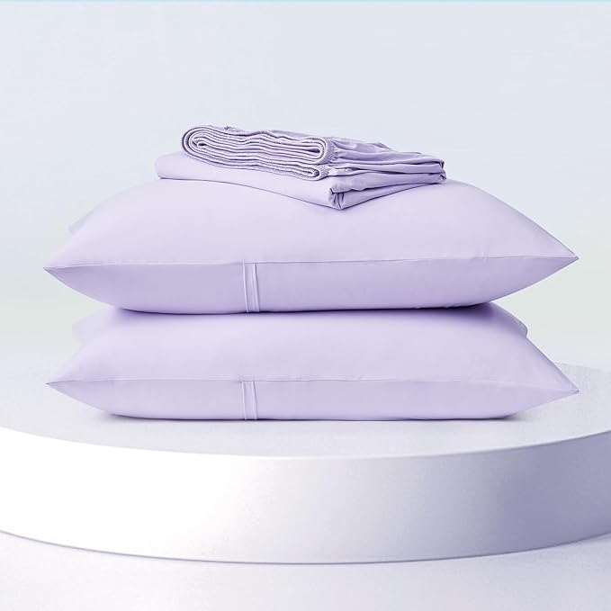 Dream Valley® Queen Sheet Set, Cooling Fitted Sheet with 2 Pillowcase-3 PCS with No Flat Sheet,Q-Max > 0.4 Aerocool, Cooling for Night Sweats, Hot Sleepers,deep Pocket up to 15",Lavender Fog