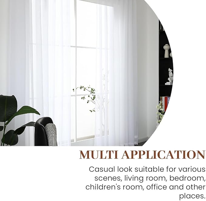 Dreaming Casa White Sheer Curtains 84 Inches Long, Rod Pocket & Back Tab Light Filtering Textured Sheers for Living Room Bedroom, 2 Panels, Each 52" W x 84" L
