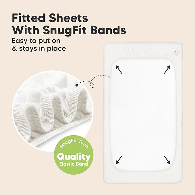 2-Pack Waterproof Baby Crib Sheets for Boys, Girls - 52x28 Viscose Derived from Bamboo Toddler Bed Sheet Neutral, Fitted Crib Mattress Protector Cover for Baby Bedding, Soft & Gentle (Soft White)