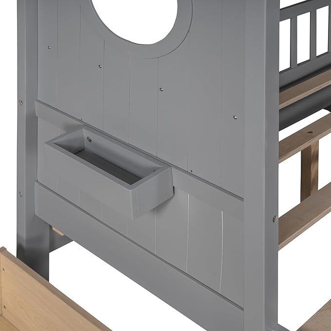 Modern Full Size House Bed with Roof and Window, Wooden Daybed Frame with Shelves and 2 Drawers,Bedroom Furniture for Girls & Boys (Gray+2 Drawers*)