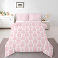 Feelyou Christmas Bedding Set Soft for Boys Girls, Checkered Comforter Set Full Size Christmas Tree Duvet Quilt Microfiber Xmas Decorations Bedroom Decor Pink 3 Pcs with 2 Pillow Cases