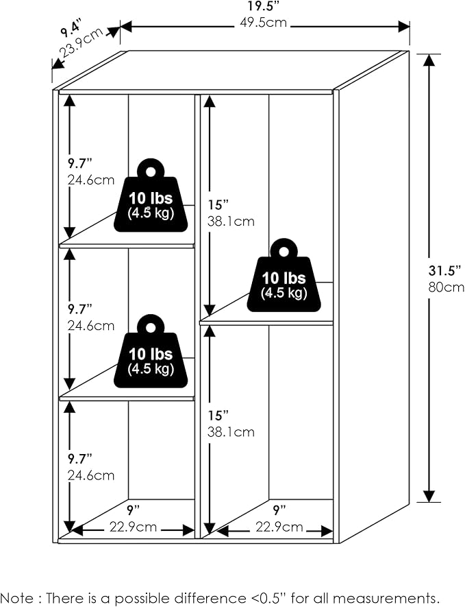 Furinno LUDER Book Shelf, 5-Cube Bookshelf, Reversible Bookcase, 9.4 x 19.5 x 31.5, for Living Room, Bedroom, Home Office, French Oak