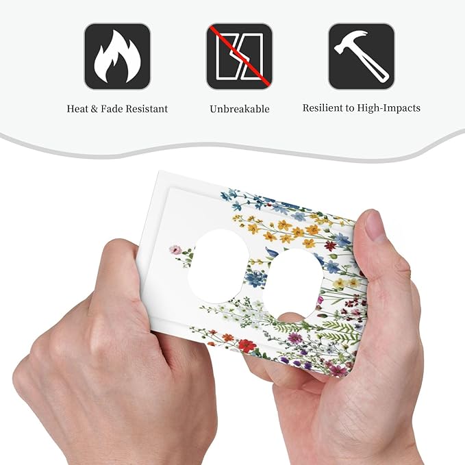 Decorative Outlet Covers Colorful Wildflowers Plants Flowers on White Background 1 Gang Duplex Light Switch Cover Plate Electrical Switch plate Covers Wallplates Receptacle Covers for Home Decor