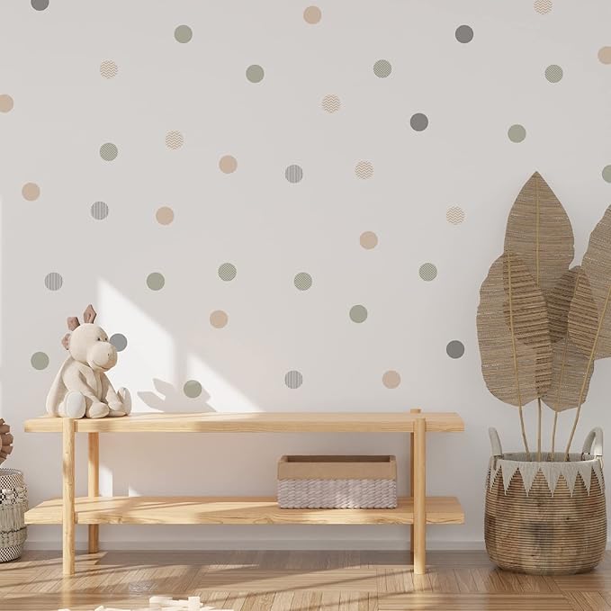 Boho Polka Dot Wall Decals 36 PCS, Boho Wall Decal Wall Sticker for Girls Room Living Room Playroom Nursery, Removable Wall Decals Kids Room Decor Vinyl Murals DIY Cute Decorations (6 Sheets)