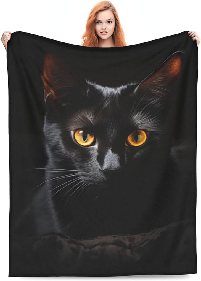 Cute Black Cat Blanket Gifts for Cat Lovers Girls Women Animal Kitten Flannel Throw Blankets for Home Couch Bed Sofa Soft Fuzzy Lightweight Decor Adults All Season 60x50 Inches