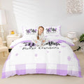 Manfei Xmas Trees Duvet Cover Set Twin Size, Purple Plaid Grid Snowflake Bedding Set for Kids Girls Bedroom Decor, Christmas Theme Comforter Cover New Year Quilt Cover with 1 Pillowcase, No Comforter