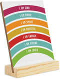 Inspirational Quote Wood Plaque Signs Motivational Quotes Gift I Am Kind Smart Brave Positive Affirmations Boho Rainbow Desktop Sign Desk Decor for Home Office 5×4 Inches Encourage planks2003