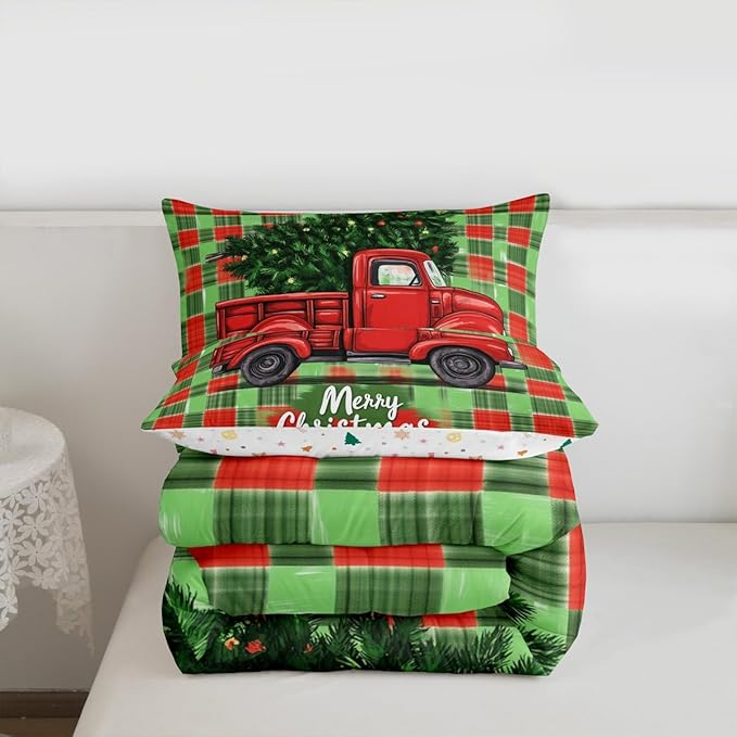 Feelyou Merry Christmas Comforter Set All Season Christmas Tree Bedding Set with 2 Pillow Cases Snowflake Microfiber Kids Queen Bedclothes Winter Bedroom Decor Duvet Quilt Breathable Soft