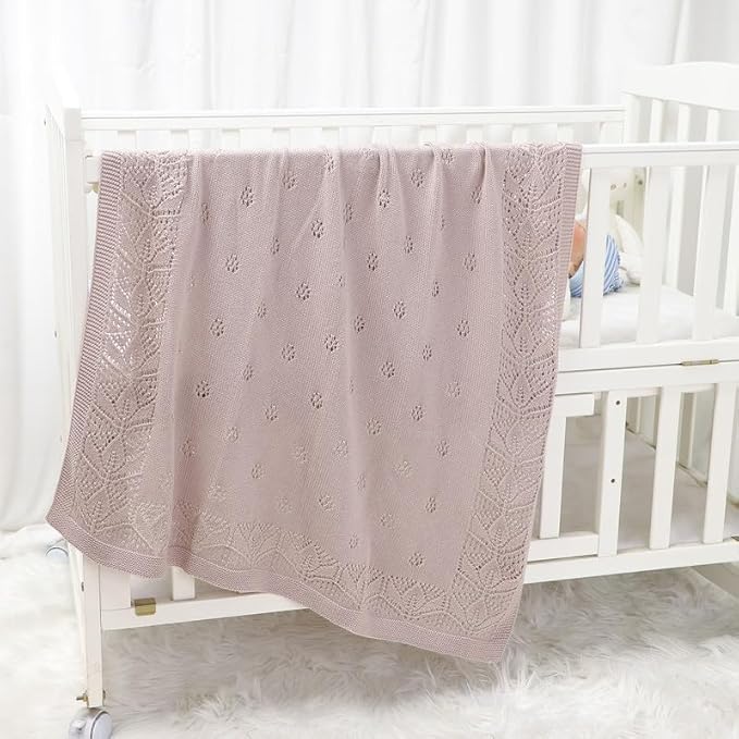 LAWKUL Cellular Blanket Baby 100% Cotton Soft Newborn Babe Knit Blankets Classic Florals for Boy Girls Lavender 100x80cm