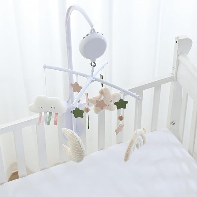 Crib Mobile 35 Lullaby Muisc, Cotton Baby Mobiles for Cribs & Pack N Play, Easy to Install, Stuffed Animals Hanging Toys Newborn Boys & Girls, Star Nursery Decor