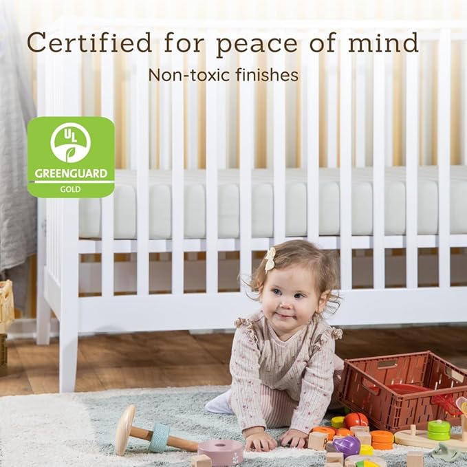 dadada Baby LaLa 3 in 1 Convertible Crib- Converts to Toddler Bed & Daybed- Adjustable Mattress Height – 3 Positions - Made in Italy - Solid Beechwood (White)