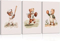 3Pcs Nursery Bear Canvas Wall Art Nursery Animal Poster Prints Teddy Bear Painting Boy Sports Picture Football Basketball Kids Room Artwork Wall Decor for Children Bedroom Playroom 16x24in Framed
