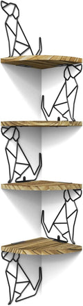 Alsonerbay Corner Shelf Wall Mount, 4 Tier Floating Shelves for Wall Storage, Rustic Wood Shelves for Bedroom, Living Room, Bathroom, Entryway, Garage (Dog Shaped)