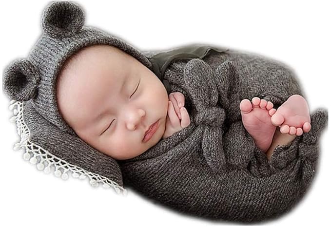 Vemonllas Newborn Baby Boy Girl Photography Props Bow Wrap, Posing Aid, Hat and Blanket Set of 4 Pcs
