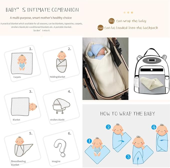 Neiwech Baby Blanket Boy Girl Cotton Knitted Soft Swaddling Receiving Baby Blankets for Newborn Toddler Crib Stroller A-White 30 x 40 Inch