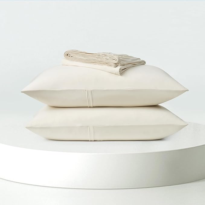 Dream Valley® Queen Sheet Set, Cooling Fitted Sheet with 2 Pillowcase-3 PCS with No Flat Sheet,Q-Max > 0.4 Aerocool, Cooling for Night Sweats, Hot Sleepers,deep Pocket up to 15",Ivory
