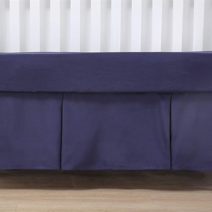 Belsden Crib Skirt with Durable Woven Platform for Boy and Girl, 2 Long Sides Pleated, Split Corners Dust Ruffle for Easy Placement on The Bed Frame Board, 14 inches (36 cm) Length Drop, Navy Color