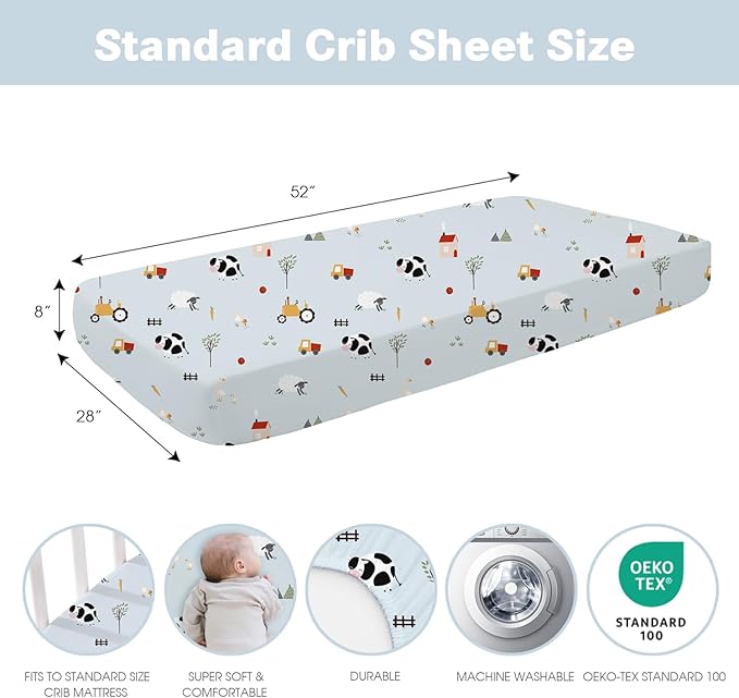 Little Grape Land Crib Sheets Baby Toddler Sheets 3 Pack Fitted for Boys Girls, Standard Size 28x52‘’ Crib Mattress, Super Soft Breathable Washable Microfiber Blue Sheep