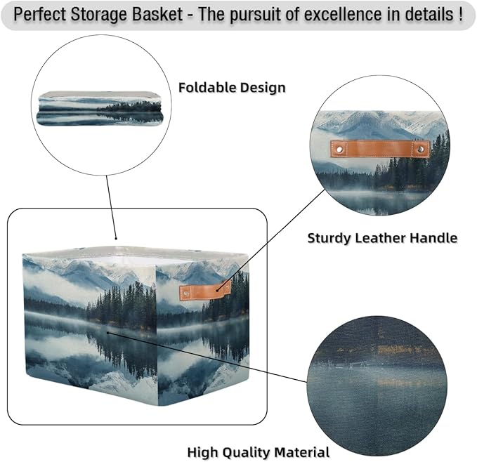 Collapsible Storage Bin 15x11in Mountain Lake Water Pattern Easter Storage Basket for Shelves, Dog Toy Organizing