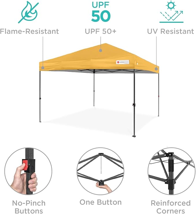 Best Choice Products 12x12ft 1-Person Setup Pop Up Canopy Tent Instant Portable Shelter w/ 1-Button Push, Case, 4 Weight Bags - Marigold