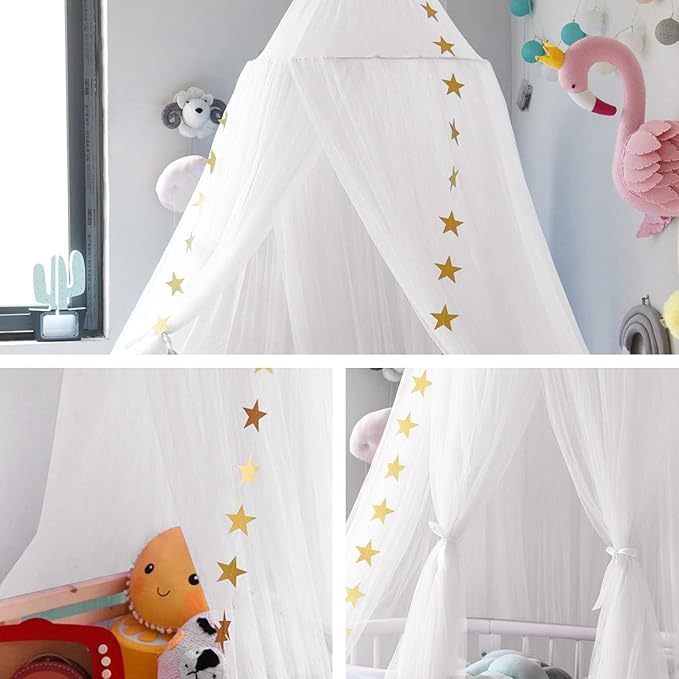 Princess Bed Canopy for Girls and Kids Hanging Mosquito Net for Baby Crib Nook Castle Game Tent Nursery Play Room Decor(White)