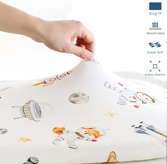 GRSSDER Stretchy Ultra Soft Fitted Bassinet Sheet Set 2 Pack, Universal Fit for Bassinets Baby Cradle Moses Basket Oval Rectangle Mattress Safe and Snug, Sea Fish & Space Stylish Print