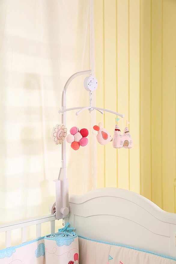 Watercolor Pink Sunflower Bird Castle Themed Nursery Crib Decorative Mobile 1 PC Baby Girl Floral Castle Thematic Crib Mobile