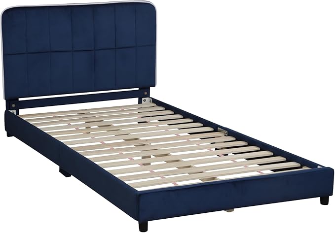Toddler Beds,Upholstered Twin Bed Frames for Kids,Kids Bed with Adjustable Height Headboard,Girl Twin Bed Frame for Fits Standard Mattress(75" Wx39 D)(Blue)