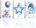 Nursery Canvas Wall Art Elephant Pictures Wall Decor Moon and Stars Painting Baby Boy Prints Cute Animal Poster Artwork for Kids Room Bathroom Decor Framed(Baby-1,20L x 28W x 3Pcs)