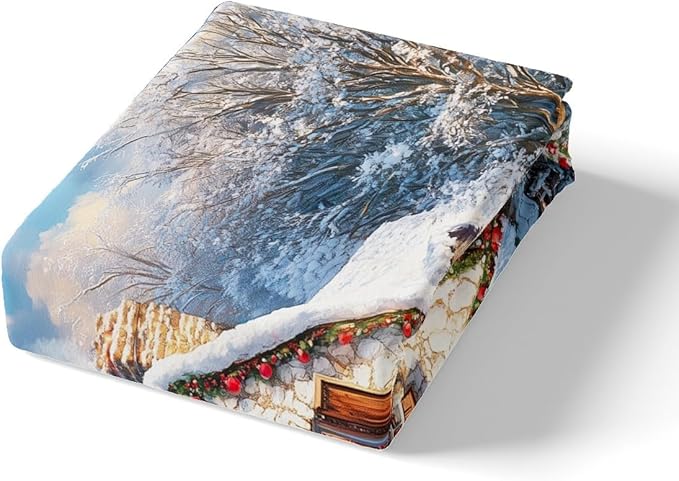 Manfei Christmas Duvet Cover Set Twin Size, Winter Snow Scenery Bedding Set for Kids Boys Girls Room Decor, Western New Year Comforter Cover, Soft Polyester Quilt Cover, 1 Pillowcase, No Comforter