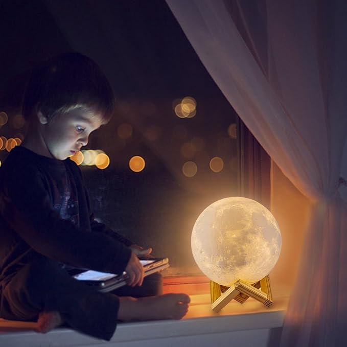 LOGROTATE Moon Lamp, 3D Printing 16 Colors LED Night Light, Moon Light with Stand and Time Setting & Remote & Touch Control, Lunar Lights for Birthday Kids Gifts Lovers Gifts (7 inch)