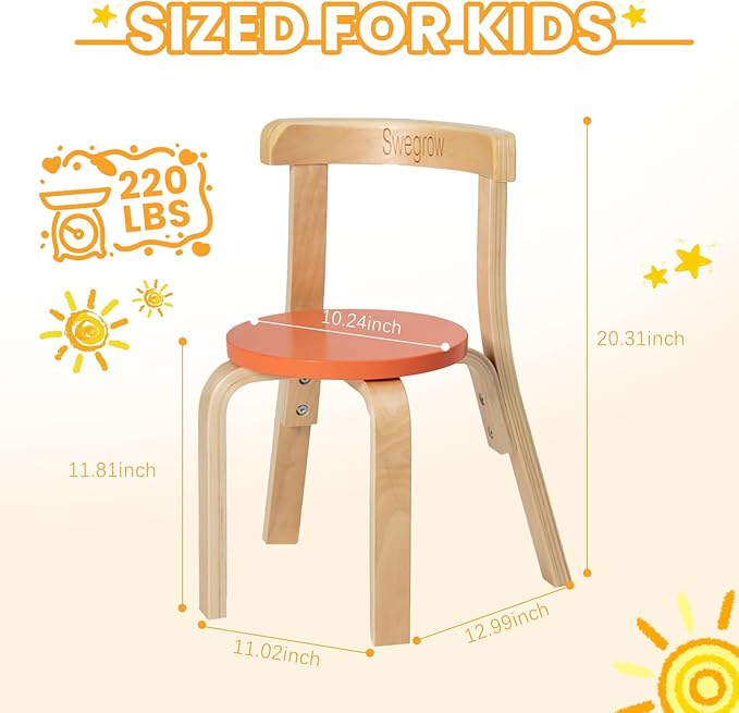 Swegrow Wooden Kids Chair, Toddler Chair for Table, Kids Stackable Chairs, Kid Wooden Furniture for Family/Playroom/Classroom（Set of 4-Color）