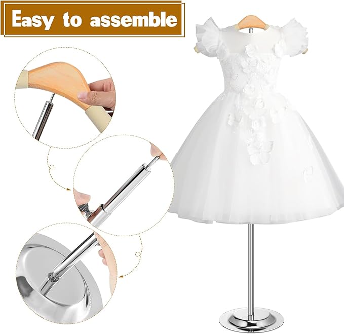 Huaerle T Shirt Display Stand for Child Adjustable Clothes Rack Flexible Shoulder Stand Portable Clothes Hanger Clothing Hanging Rack for Garment Coat Retail Vendor, Height 16-27.9In