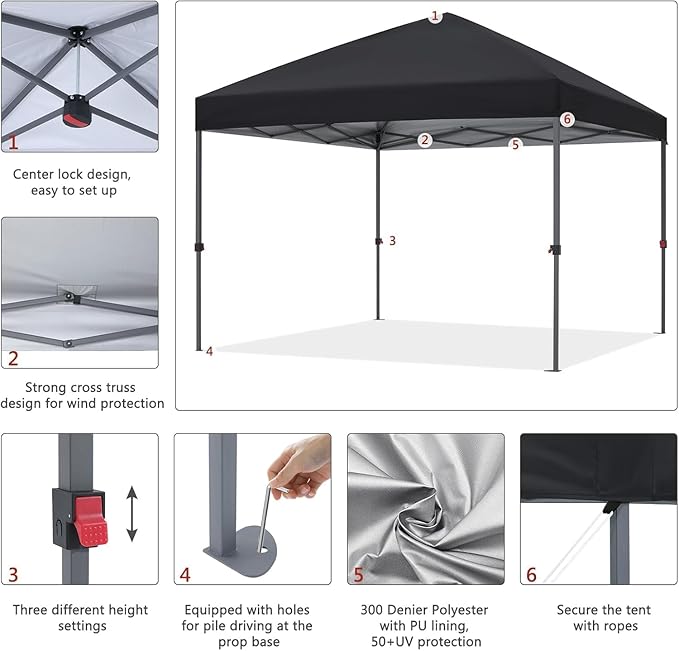 ABCCANOPY Pop Up Canopy - Outdoor Patio Portable Canopy Tent Heavy Duty for Backyard and Deck with 4 Sandbags(Black, 8x8)