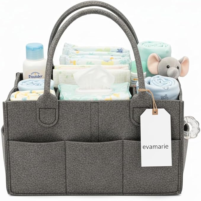 evamarie Diaper storage organizer + 1 nursery storage basket + 3 fabric storage bins | cubbies for daycare | wall mounted cubby storage | wall diaper shelf organizer | Diaper storage Bunddle