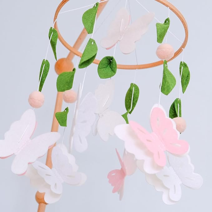 Butterfly Mobile for Crib Girl, Pink and White Butterly Baby Crib Mobile, Nursery Mobile Decoration