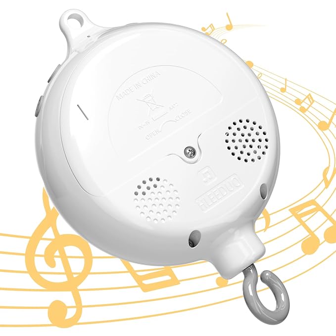 FEISIKE Crib Mobile Motor, Baby Music Box Spinner with 3 Modes（Spin Only, Music Only, Spin & Music 0-100 Volume Control,35 Lullabies,Portable Sound Machine,Auto-Off 30 Minutes, Battery Operated