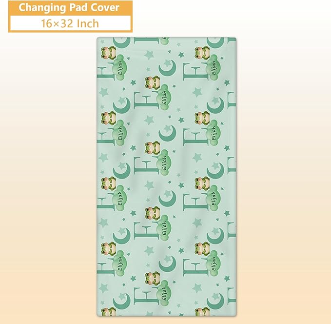 5 Piece Customized Crib Bedding Set for Baby Boys - Custom Name Baby Crib Green Frog Nursery Bedding Set with Soft Blanket, Fitted Sheet, Rug, Personalized Gifts for Toddler, Newborn, Infant