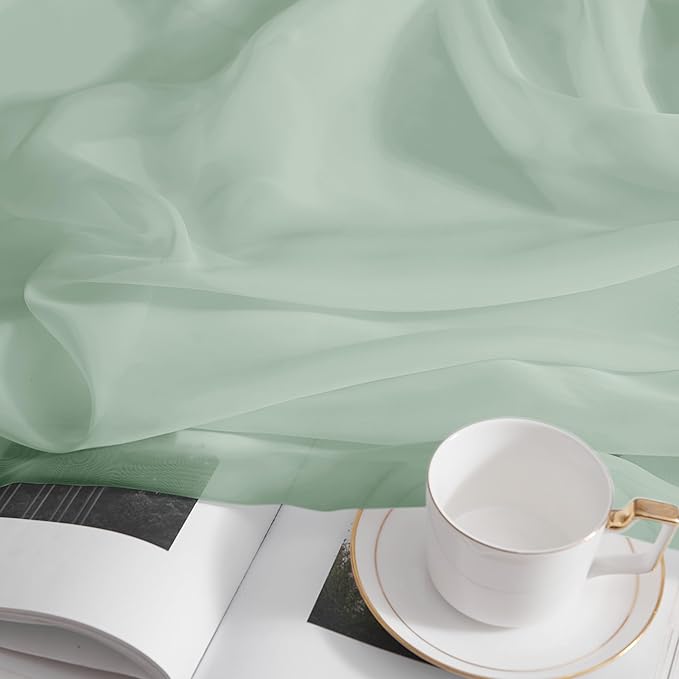 RYB HOME Sheer Curtains 84 Inches Long for Living Room, Light Filtering Grommet Solid Sheer Window Panels, Lightweight Elegant Curtains for Bedroom, Office, Sage Green, W54 x L84, 4 Pieces