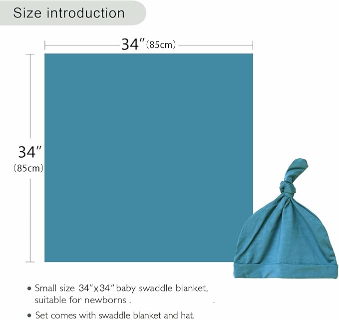 Newborn Swaddle Blanket with Hat Set Baby Swaddle Set Hospital Receiving Blankets for Girls Boys(Teal)